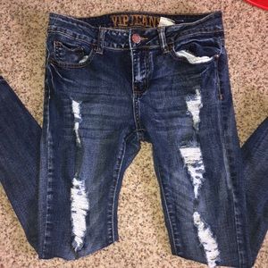 Distress dark wash jeans